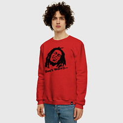 Свитшот хлопковый мужской Bob Marley: Don't worry, цвет: красный — фото 2