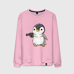 Свитшот хлопковый мужской Пингвин с пистолетом, цвет: светло-розовый