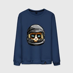 Свитшот хлопковый мужской Кот космонавт, цвет: тёмно-синий
