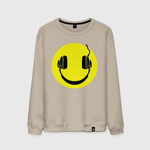 Мужской свитшот Смайлик-наушники / Миндальный – фото 1