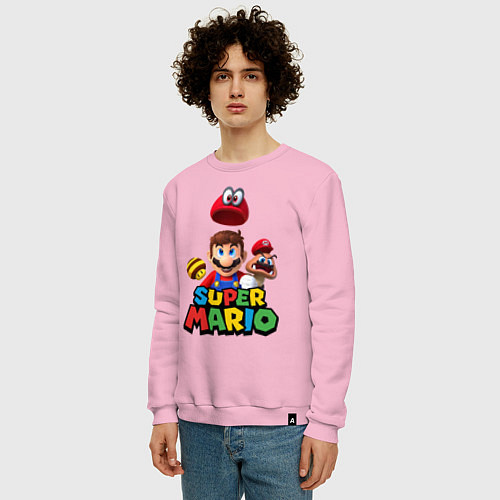Мужской свитшот Super Mario / Светло-розовый – фото 3