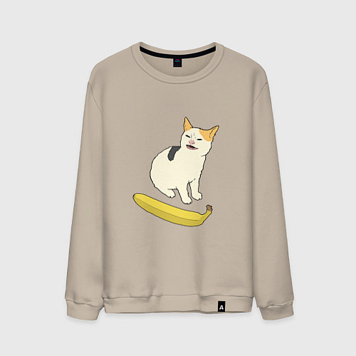 Мужской свитшот Cat no banana meme / Миндальный – фото 1