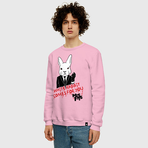 Мужской свитшот Misfits: White rabbit / Светло-розовый – фото 3