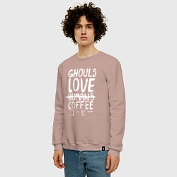 Свитшот хлопковый мужской Ghouls Love Coffee, цвет: пыльно-розовый — фото 2