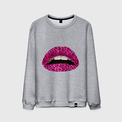 Свитшот хлопковый мужской Pink leopard lips, цвет: меланж