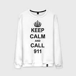 Свитшот хлопковый мужской Keep Calm & Call 911, цвет: белый