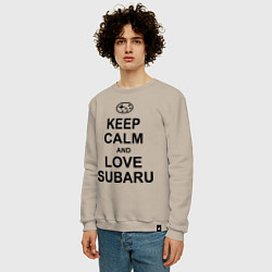 Свитшот хлопковый мужской Keep Calm & Love Subaru, цвет: миндальный — фото 2