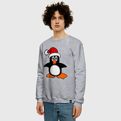 Свитшот хлопковый мужской Новогодний пингвин, цвет: меланж — фото 2