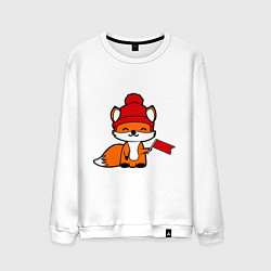Свитшот хлопковый мужской Лисичка с флажком, цвет: белый