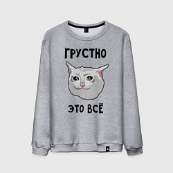 Свитшот хлопковый мужской Грустный котик, цвет: меланж