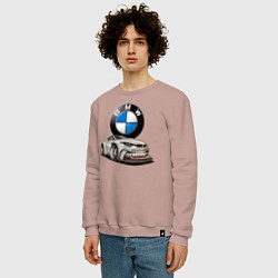 Свитшот хлопковый мужской BMW оскал, цвет: пыльно-розовый — фото 2