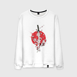 Свитшот хлопковый мужской Катана на фоне сакуры Z, цвет: белый