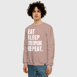 Свитшот хлопковый мужской EAT SLEEP CYBERPUNK REPEAT, цвет: пыльно-розовый — фото 2