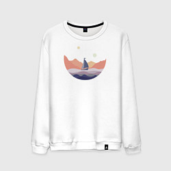 Свитшот хлопковый мужской Яхта в океане, цвет: белый