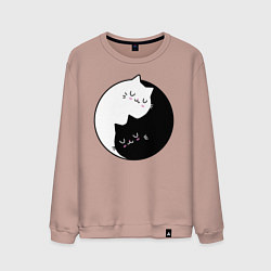 Свитшот хлопковый мужской Yin and Yang cats, цвет: пыльно-розовый