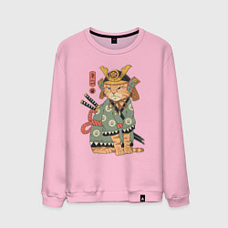 Свитшот хлопковый мужской Кот Самурай, цвет: светло-розовый