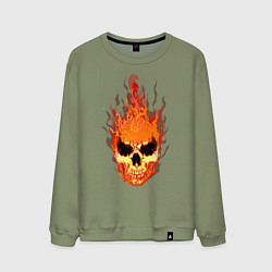 Свитшот хлопковый мужской Fire flame skull, цвет: авокадо