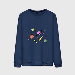 Свитшот хлопковый мужской Солнечная система, цвет: тёмно-синий