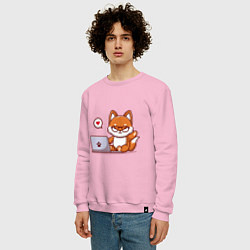 Свитшот хлопковый мужской Cute fox and laptop, цвет: светло-розовый — фото 2
