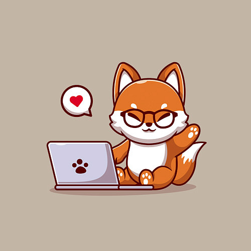 Мужской свитшот Cute fox and laptop / Миндальный – фото 3