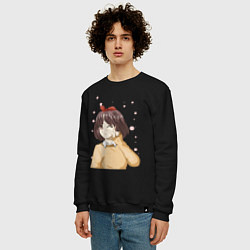 Свитшот хлопковый мужской Милая аниме девочка в свитере, цвет: черный — фото 2