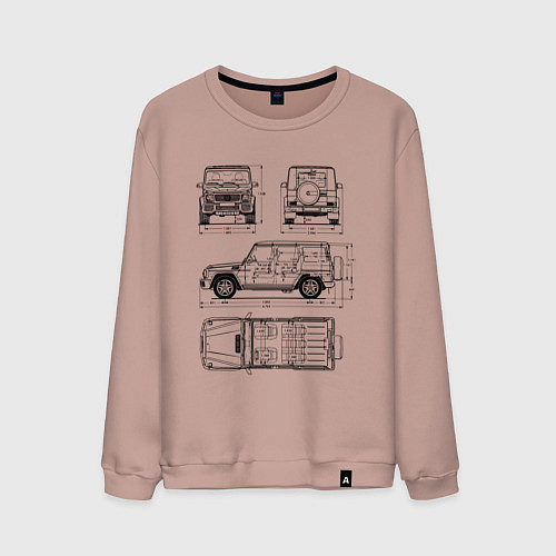Мужской свитшот MERCEDES-BENZ G-CLASS СХЕМА / Пыльно-розовый – фото 1
