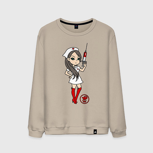 Мужской свитшот Медсестра со шприцом / Миндальный – фото 1