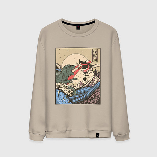 Мужской свитшот Cat Kong versus Godzilla Kaiju / Миндальный – фото 1