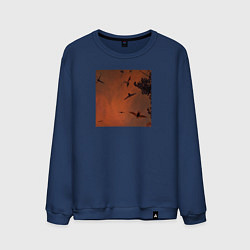 Свитшот хлопковый мужской Птицы на фоне заката, цвет: тёмно-синий