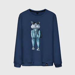 Свитшот хлопковый мужской Уличный котик, цвет: тёмно-синий