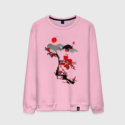 Свитшот хлопковый мужской Рисунок Сакура, цвет: светло-розовый