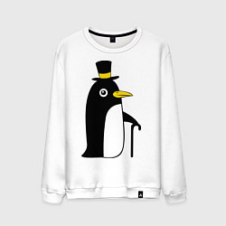 Свитшот хлопковый мужской Пингвин в шляпе, цвет: белый