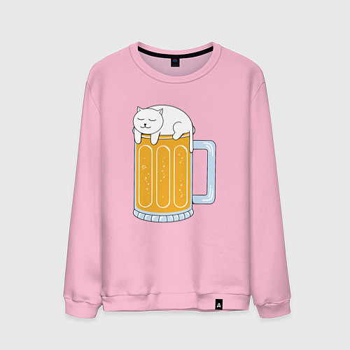 Мужской свитшот Beer Cat / Светло-розовый – фото 1