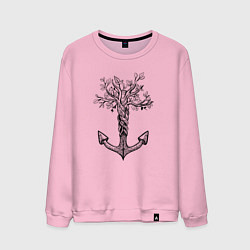 Свитшот хлопковый мужской Славянский якорь в виде дерева, цвет: светло-розовый