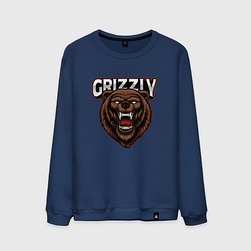 Мужской свитшот Медведь Grizzly / Тёмно-синий – фото 1