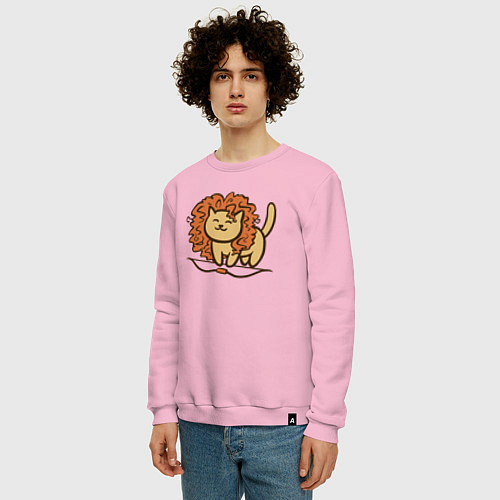 Мужской свитшот Cat Lion / Светло-розовый – фото 3