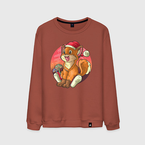 Мужской свитшот Новогодний лисёнок / Кирпичный – фото 1