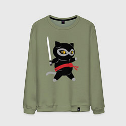Свитшот хлопковый мужской Ninja Cat, цвет: авокадо