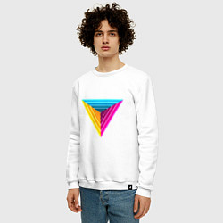 Свитшот хлопковый мужской Неоновые треугольники, цвет: белый — фото 2