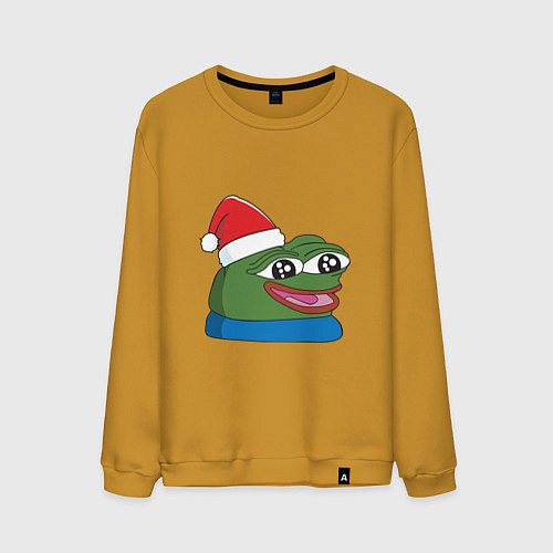 Мужской свитшот Pepe, pepe happy, Пепе хеппи, pepe happy new year / Горчичный – фото 1