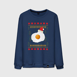 Свитшот хлопковый мужской Рождественский свитер Кот-яичница, цвет: тёмно-синий