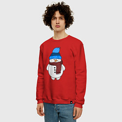 Свитшот хлопковый мужской Снеговик в шапочке, цвет: красный — фото 2