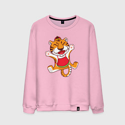 Свитшот хлопковый мужской Веселый тигр в прыжке, цвет: светло-розовый