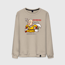 Свитшот хлопковый мужской Счастливый Сайтама с пакетами продуктов One Punch-, цвет: миндальный