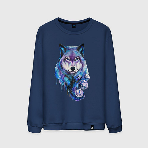 Мужской свитшот Волк акварель / Тёмно-синий – фото 1
