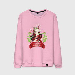 Свитшот хлопковый мужской Christmas Unicorn, цвет: светло-розовый