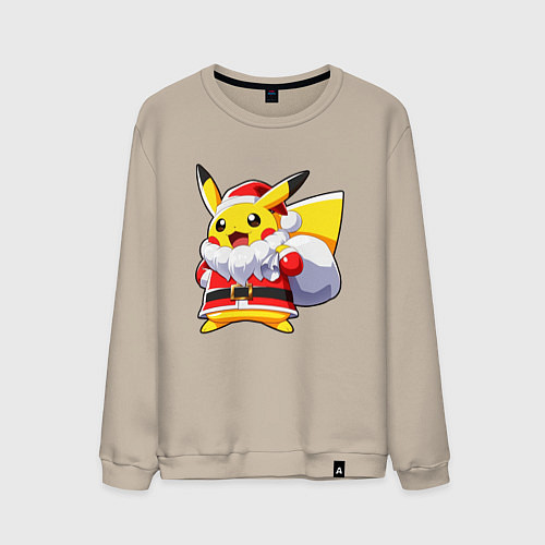 Мужской свитшот НОВОГОДНИЙ ПИКАЧУ САНТА КЛАУС / Миндальный – фото 1