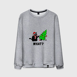 Свитшот хлопковый мужской Кот роняет елку, цвет: меланж