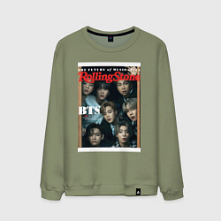 Свитшот хлопковый мужской BTS БТС на обложке журнала, цвет: авокадо