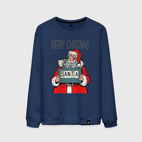 Мужской свитшот Merry Christmas: Санта с синяком / Тёмно-синий – фото 1